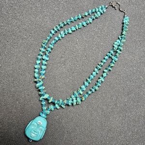 Double Strand Turquoise Beaded Buddha Necklace With Sterling Silver 925 Clasp se